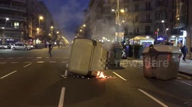 Bins lit on fire by small group of protesters during Catalan Independence General Strike