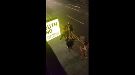 Late night revellers engage in drunken brawl down London street
