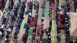 Palestinians pray in Bab al-Rahma area of Al-Aqsa for first time since 2003