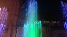 Night time spectacular show of Fire and Ice festival in Market place, Durham, UK