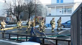 Firefighters arriving at rowhome fire Ashland, Pa Cuts