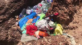Dumped rubbish on beautiful beach in tourist hotspot of Varkala in southern Indian state of Kerala
