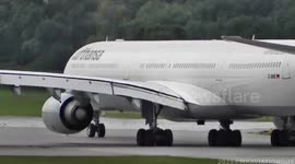 This is what 224,000lbs of thrust look like: Airbus A340-600 powers up at Munich airport