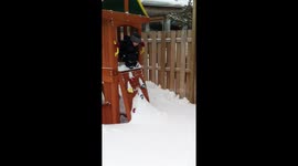 Cute base jumping into the snow