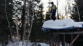 Jumping off the roof into deep snow.