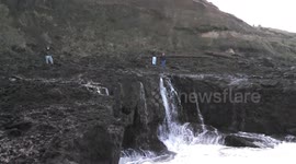 Powerful Ocean storm crashing into cliff
