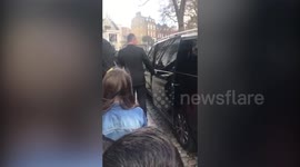 Moment Katie Price comforts daughter Bunny, 4, after tumbling out of car outside audition for their fashion line