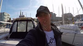 Mark slats GGR arrival Drone video Netherlands Golden globe race. Sailing around the world sailing alone single hands sailing sailing boats drone videos