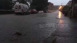 Footage of flash flooding in Richmond, North Yorkshire following an intense thunderstorm