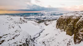 Beautiful sunset over Cumbria's snow-covered Eden Valley