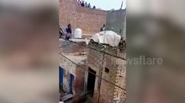 Bull climbs terrace of deserted building, sustains minor injury during rescue mission