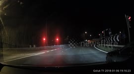 Tesla Crash, Driver doesn't stop and runs red lights. HD Dashcam footage.