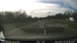 Crazy bastard comes flying up the over taking lane, bias doing 70, he then slams on in front of the truck. He could have caused a serious accident. The truck could have hit him or swerved and hit me