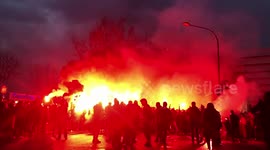 Paris Saint-Germain ultras show up in fiery fashion with flares and fireworks in hand