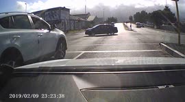 Near miss when pedesrtrian runs across road