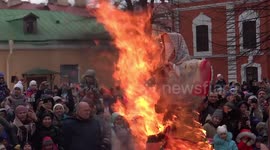 Russian people celebrate Maslenitsa - the last day of winter time at Peter and Paul Fortress in St Petersburg, Russia