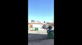 Man makes awesome deflection ball shot through basketball hoop