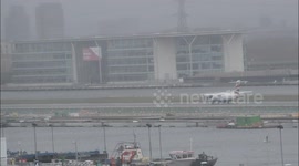 Planes landing at London City Airport during Storm Gareth being blown around in the high winds