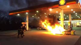 Gas pump explodes into black smoke and flames