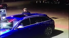 Shocking footage shows moment female petrol station worker was mowed down on forecourt by fuel thief