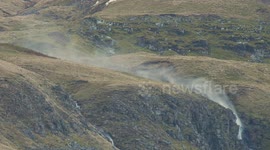 Waterfall blown backwards by Storm Gareth gusts