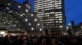 Overcrowding at Canary Wharf Station during rush hour