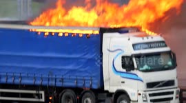 m1 lorry fire with explosions