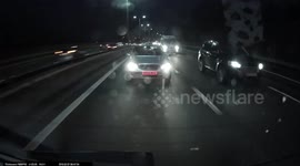 Dash cam footage captures moment car rear ends driver following emergency stop