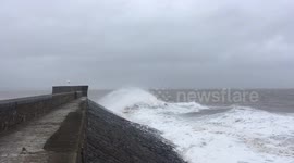 Waves from Storm Gareth pummelling Porthcawl breakwater.