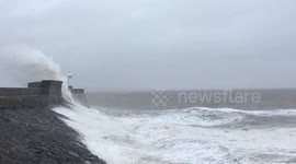 Rough seas battering the Welsh coast during Storm Gareth
