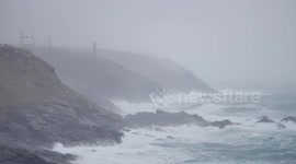 Huge waves from continuing storm winds at Cornish coast, England