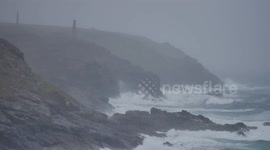 Unrelenting storm brings huge waves to Pendeen Watch Cornwall England UK