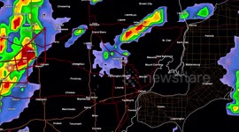 Weather radar showing tornado and severe thunderstorms as they hit Michigan this evening