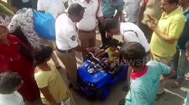 5-year-old drives toy car into busy traffic in southeast India, triggers chaos