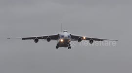Heart-stopping moment Antonov plane landing gear lifts up after touchdown in Germany