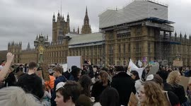 Young Climate Change Protesters Block Westminster Bridge During The #ClimateStrike