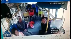 Motorist brakes in front of bus so his wife can get on