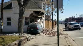 A green car was stolen by a teenager on st Patrick's weekend and crashed into a house next to the firefighters station