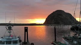 Sunset at Morrobay, Morro rock