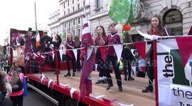 St Patrick's Day Parade 2019 - The Irish World float with dancers in Regent Street St James's