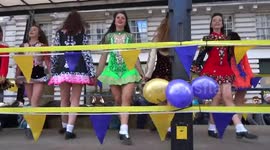 St Patricks Day Parade 2019 - London Wexford Association float with dancers and a brass band