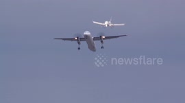 Extreme 60 Knots Storm /Hurricane plays with the Turboprop Dash 8 like a ball in the wind. The aircraft aborted landing and go around