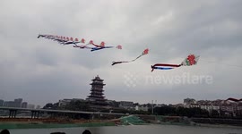 Chinese man flies 700-metre-long home-made kite into sky