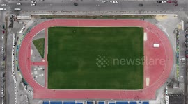Aerial drone view timelapse of dinamo sport stadium in chisinau, moldova