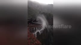 Powerful winds blow waterfall upwards in China’s Zhejiang
