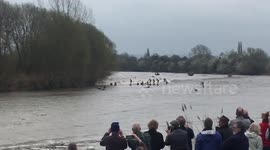 Spectators watch on as surfers take on 'Severn Bore' wave in Gloucester