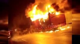 Coach full of passengers is engulfed in flames on Chinese motorway