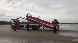 Weston Super Mare Fire Fighters unload their hovercraft