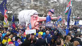 Theresa May with the huge nose float joins the People's Vote protest in London, 2019