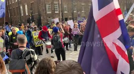 Percussion group beats out a rhythm for anti-Brexit protestors at march for a People's Vote